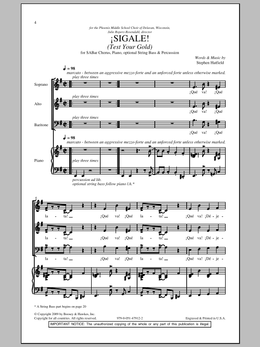 Stephen Hatfield Sigale (Test Your Gold) sheet music notes and chords arranged for SAB Choir