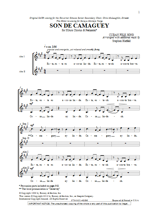 Stephen Hatfield Son De Camaguey sheet music notes and chords arranged for TTBB Choir