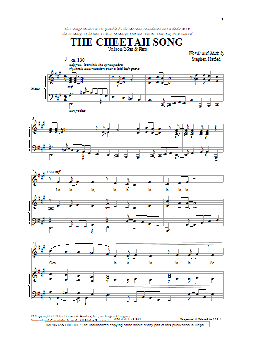 Stephen Hatfield The Cheetah Song sheet music notes and chords arranged for 2-Part Choir