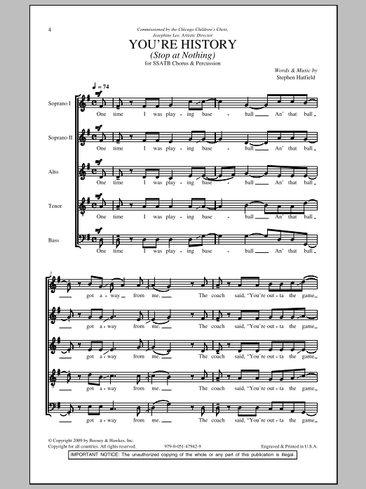 Stephen Hatfield You're History (Stop At Nothing) sheet music notes and chords arranged for SATB Choir