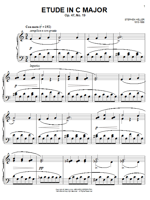 Stephen Heller Etude in C Major, Op. 47, No. 19 sheet music notes and chords arranged for Easy Piano