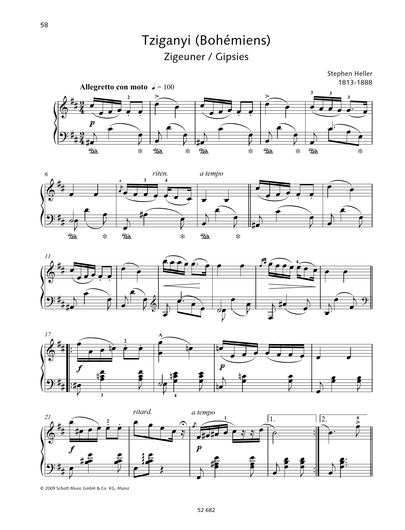 Stephen Heller Gipsies Bohémiens sheet music notes and chords arranged for Piano Solo