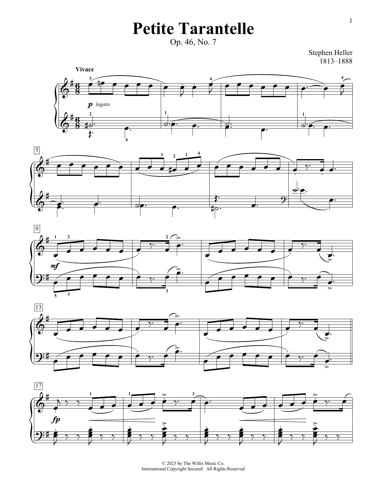 Stephen Heller Petite Tarantelle, Op. 46, No. 7 sheet music notes and chords arranged for Educational Piano