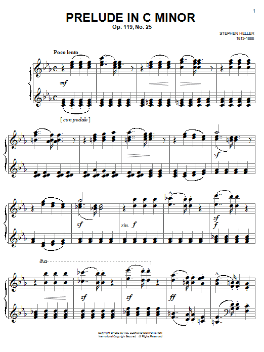 Stephen Heller Prelude in C Minor, Op. 119, No. 25 sheet music notes and chords arranged for Easy Piano