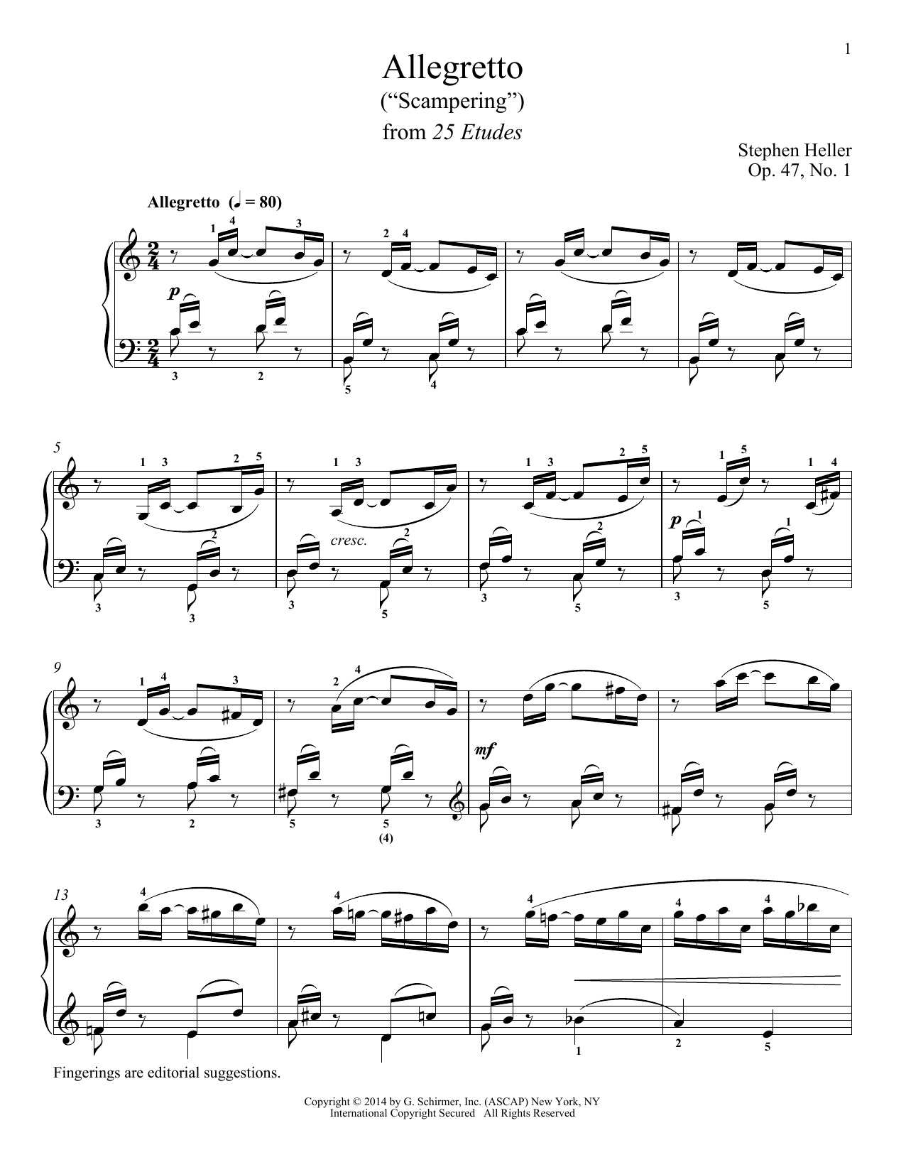 Stephen Heller Scampering, Op. 47, No. 1 sheet music notes and chords arranged for Piano Solo