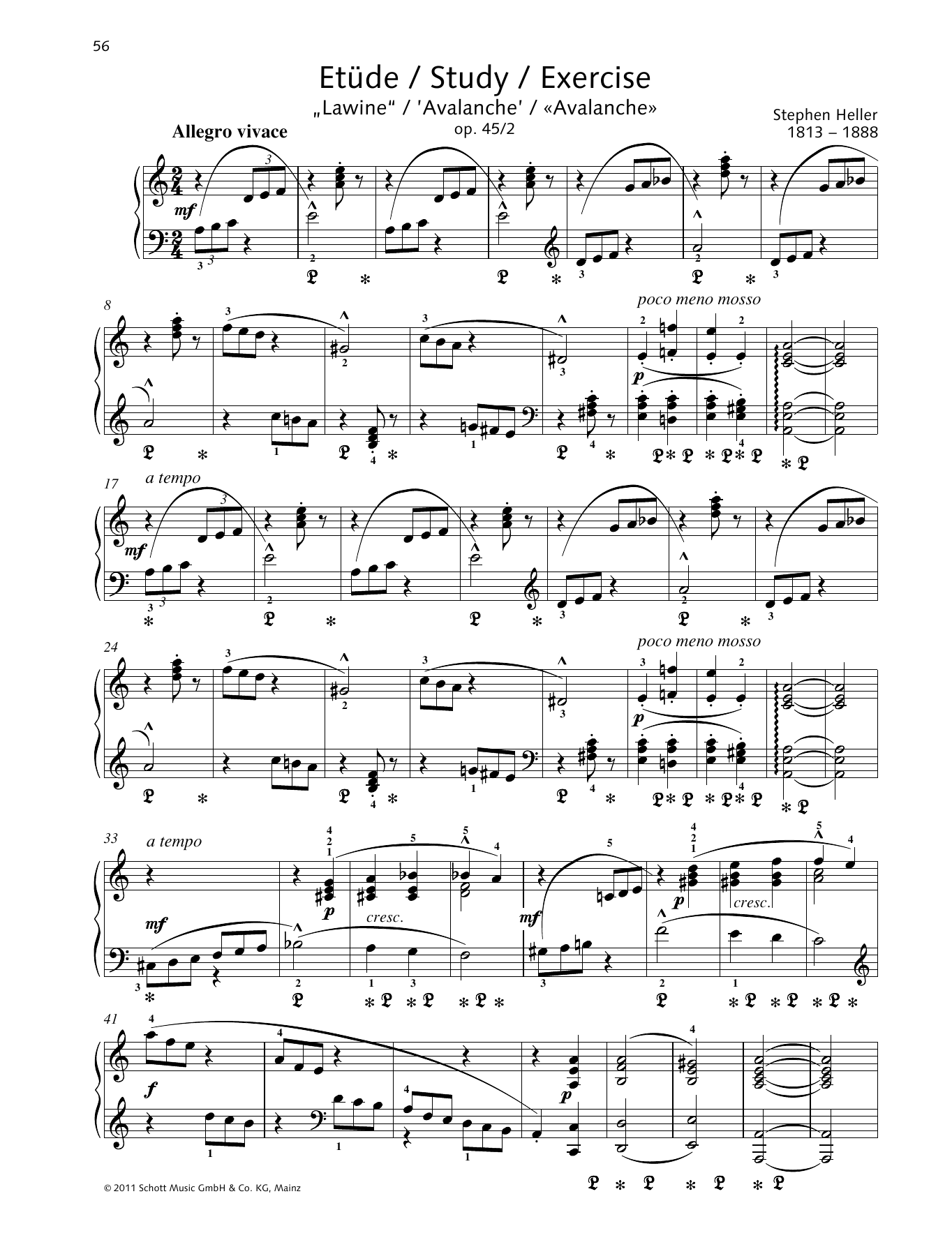 Stephen Heller Study A minor sheet music notes and chords arranged for Piano Solo