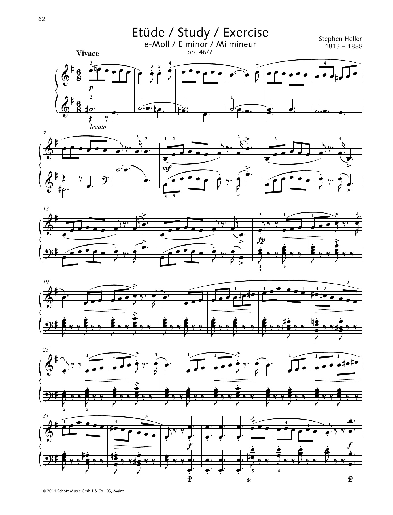 Stephen Heller Study E minor sheet music notes and chords arranged for Piano Solo