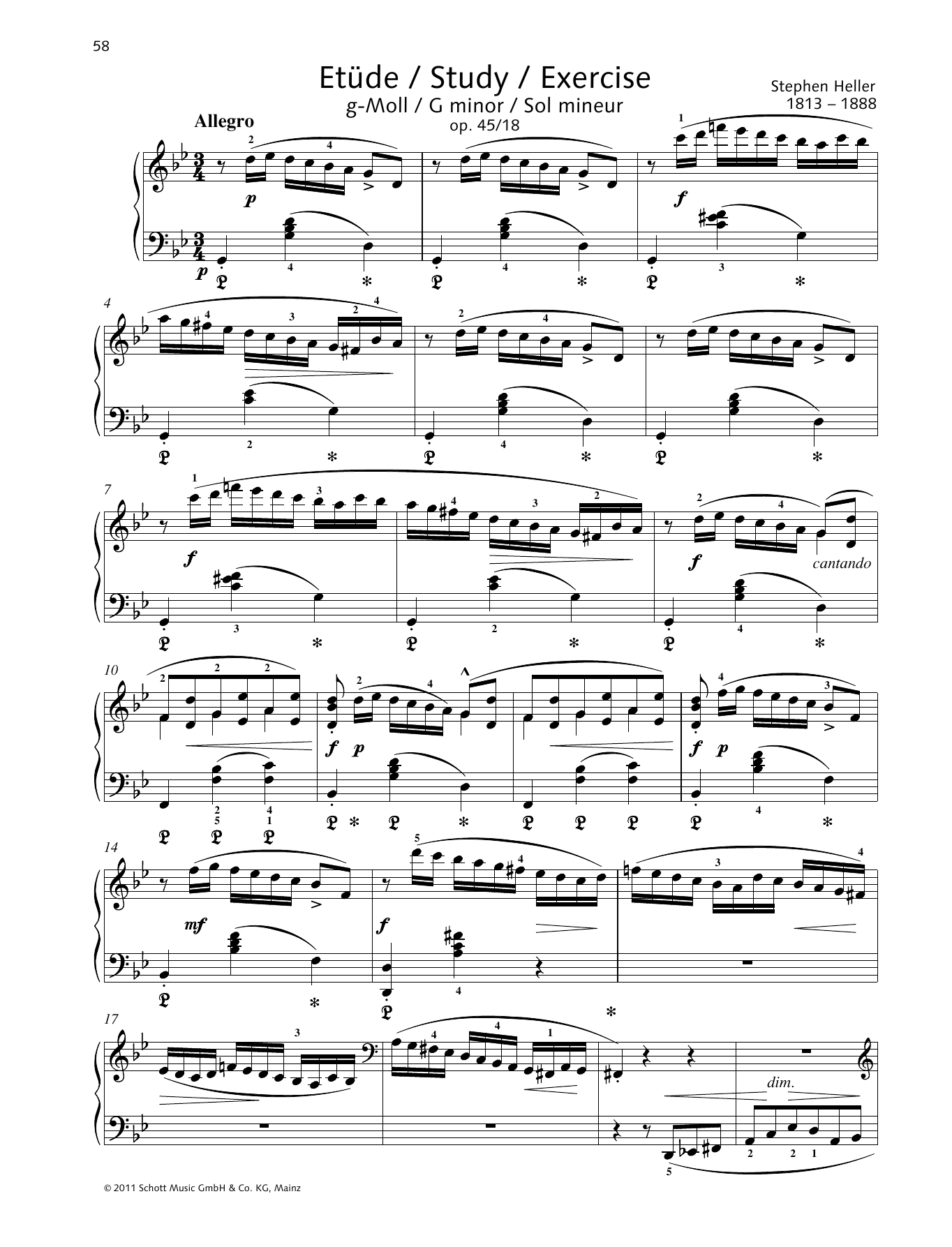Stephen Heller Study G minor sheet music notes and chords arranged for Piano Solo