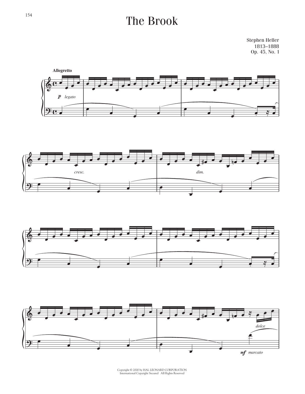 Stephen Heller The Brook, Op. 45, No. 1 sheet music notes and chords arranged for Piano Solo