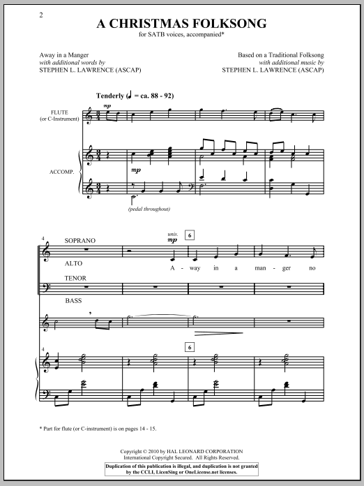 Stephen Lawrence A Christmas Folksong sheet music notes and chords arranged for SATB Choir