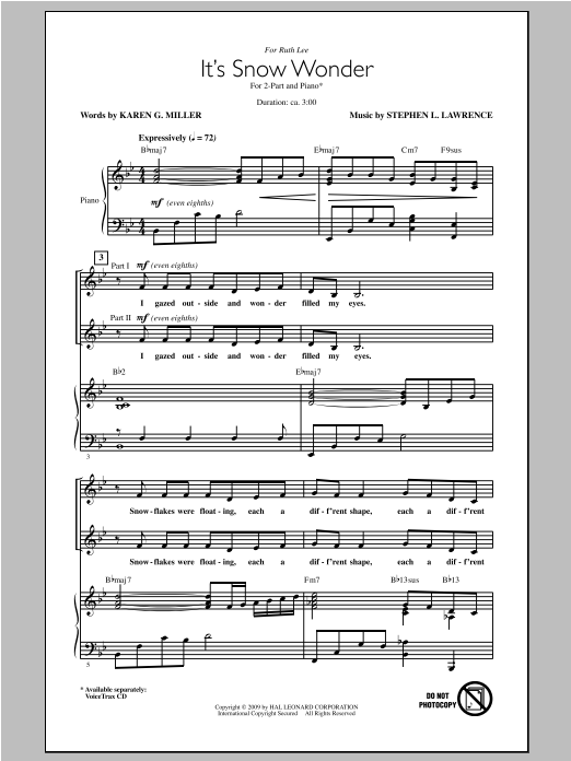 Stephen Lawrence It's Snow Wonder sheet music notes and chords arranged for 2-Part Choir