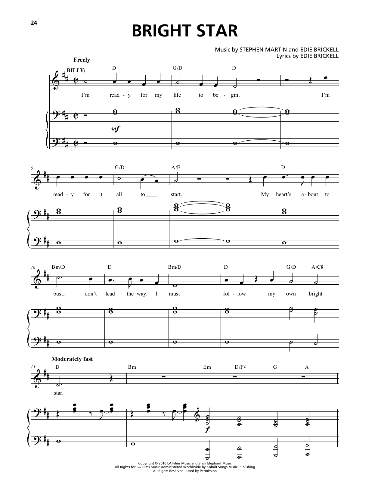 Stephen Martin & Edie Brickell Bright Star sheet music notes and chords arranged for Piano & Vocal