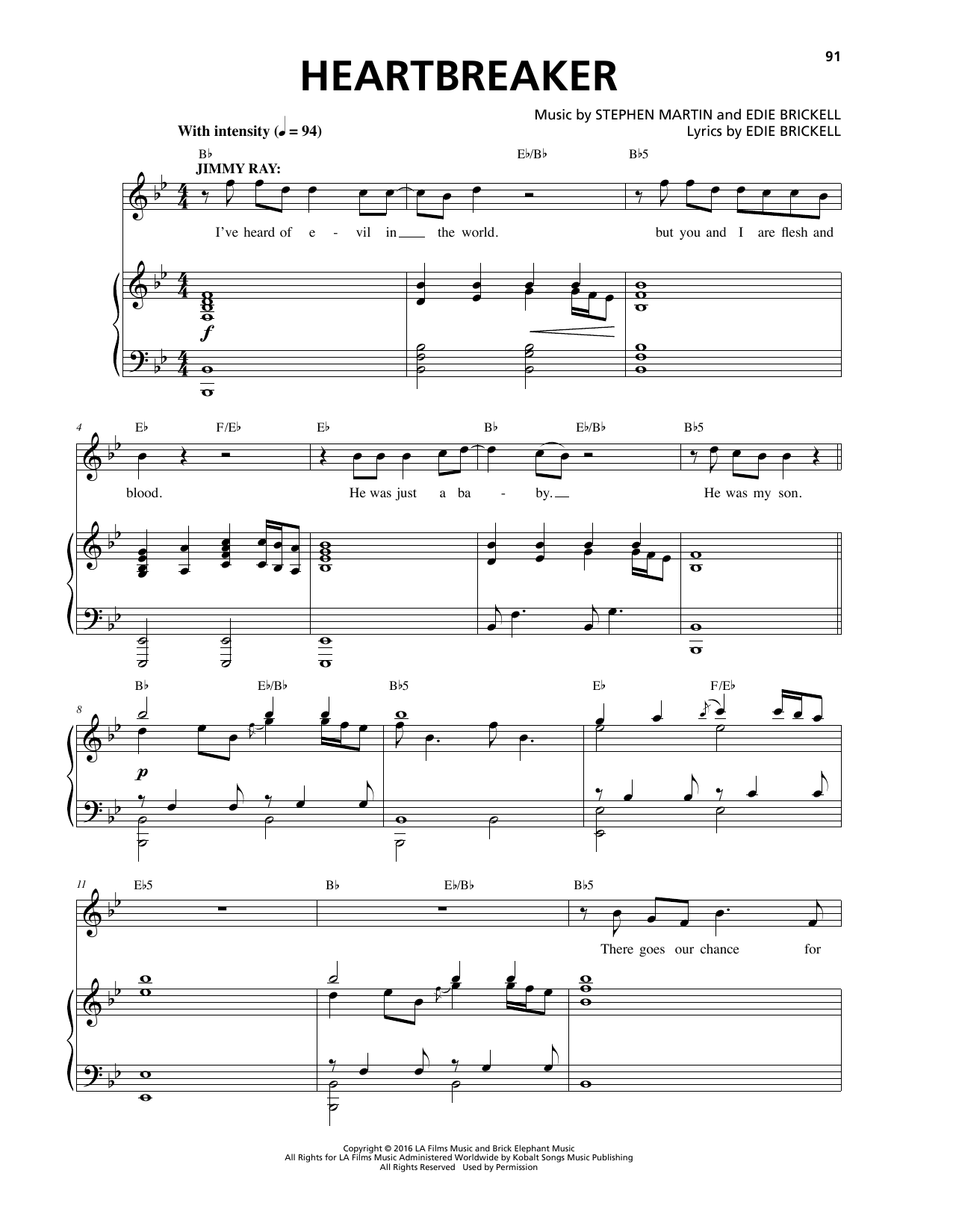 Stephen Martin & Edie Brickell Heartbreaker sheet music notes and chords arranged for Piano & Vocal