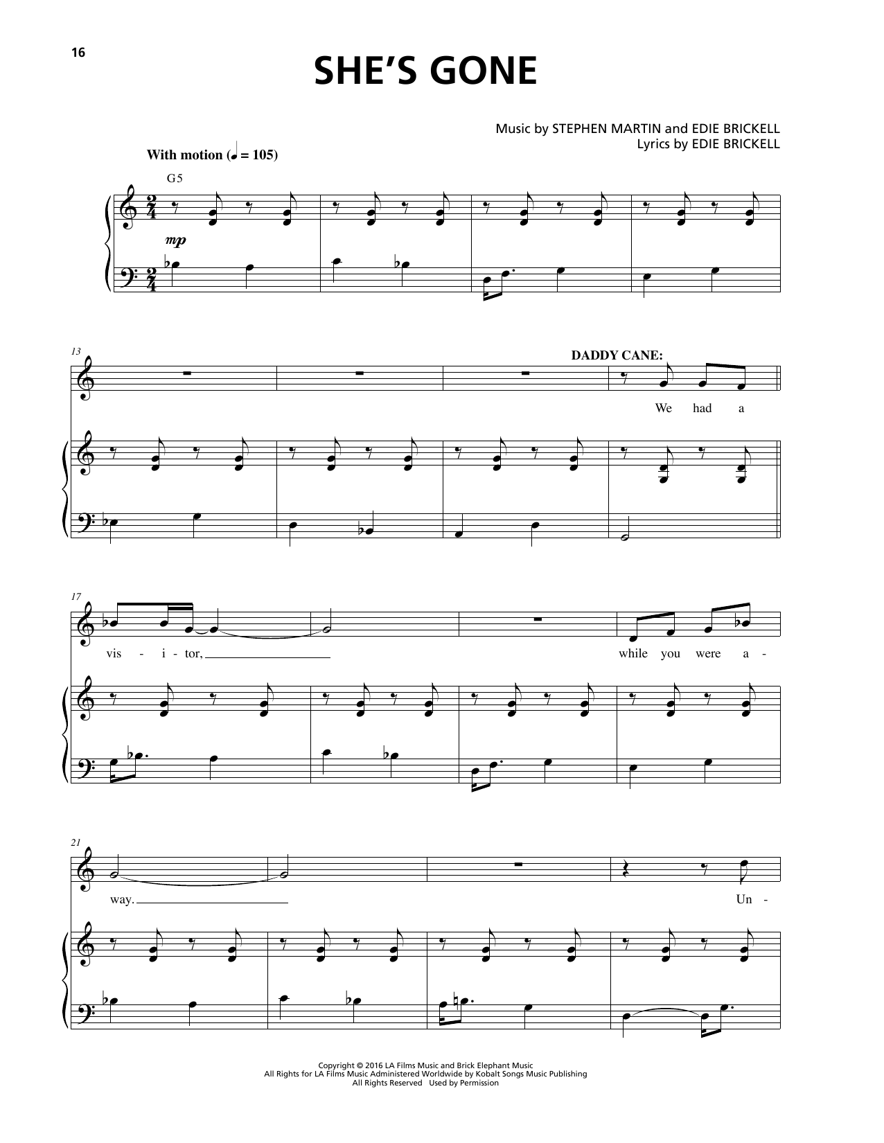 Stephen Martin & Edie Brickell She's Gone sheet music notes and chords arranged for Piano & Vocal