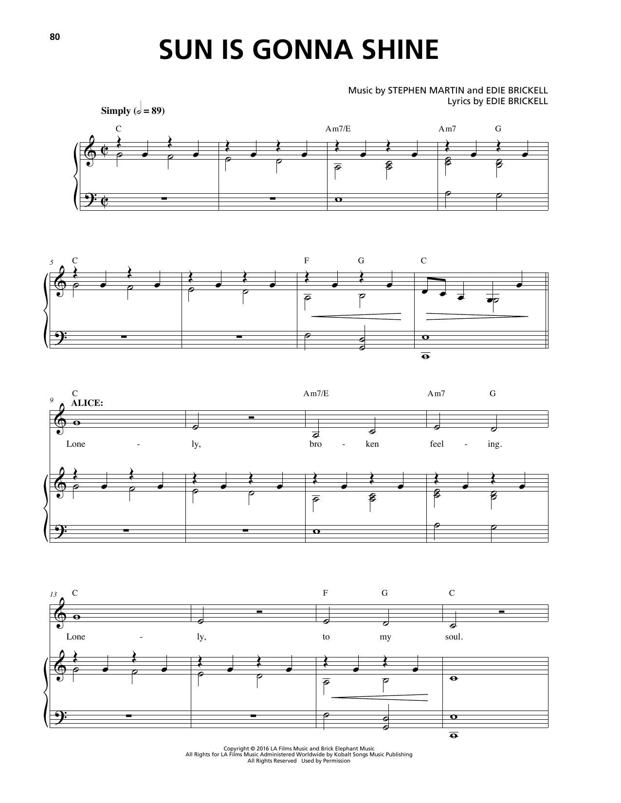 Stephen Martin & Edie Brickell Sun Is Gonna Shine sheet music notes and chords arranged for Piano & Vocal