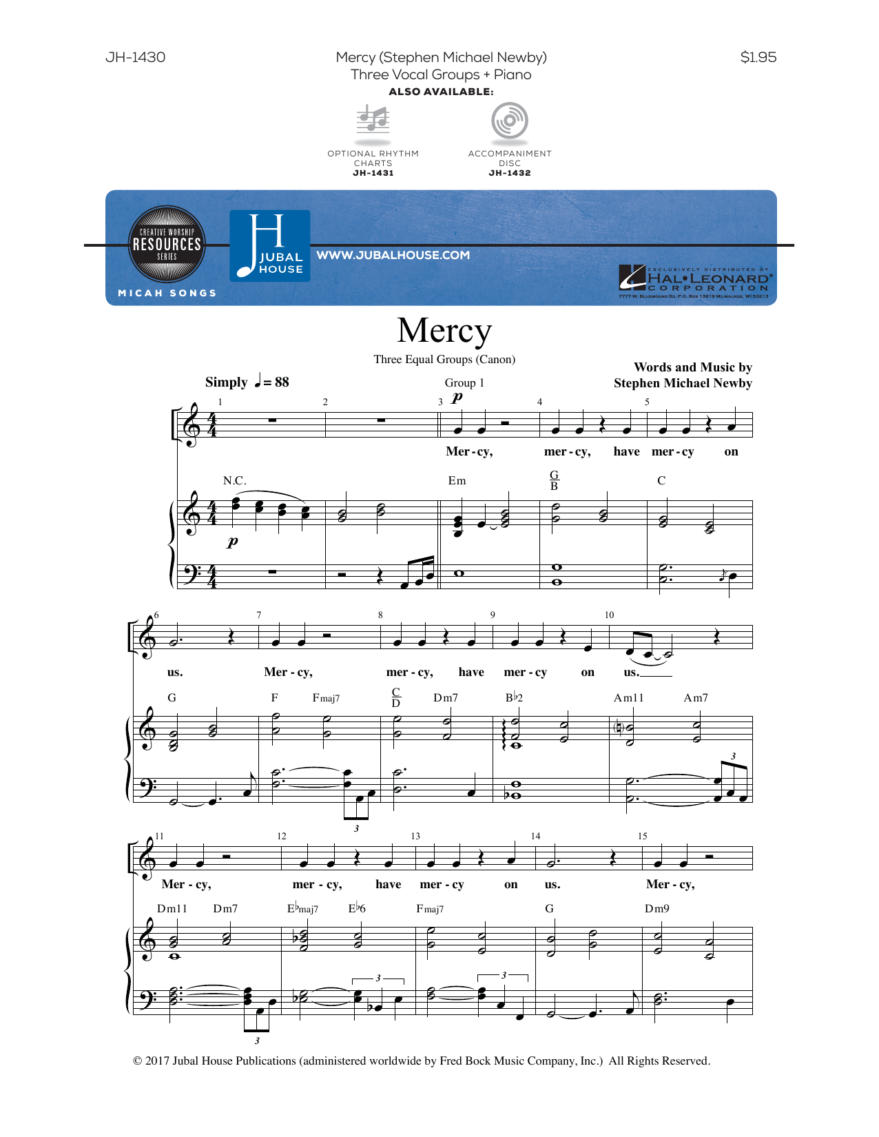 Stephen Michael Newby Mercy sheet music notes and chords arranged for 3-Part Mixed Choir