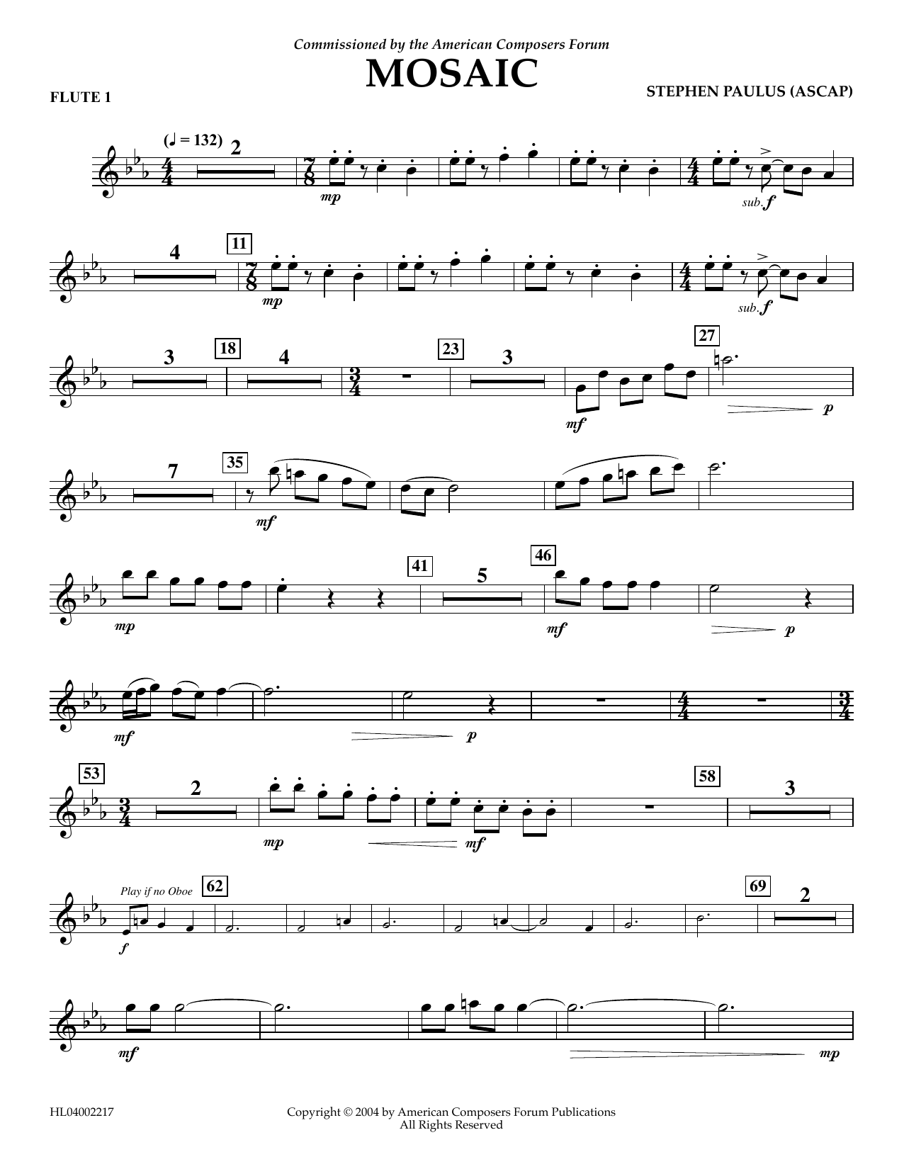 Stephen Paulus Mosaic - Flute 1 sheet music notes and chords arranged for Concert Band