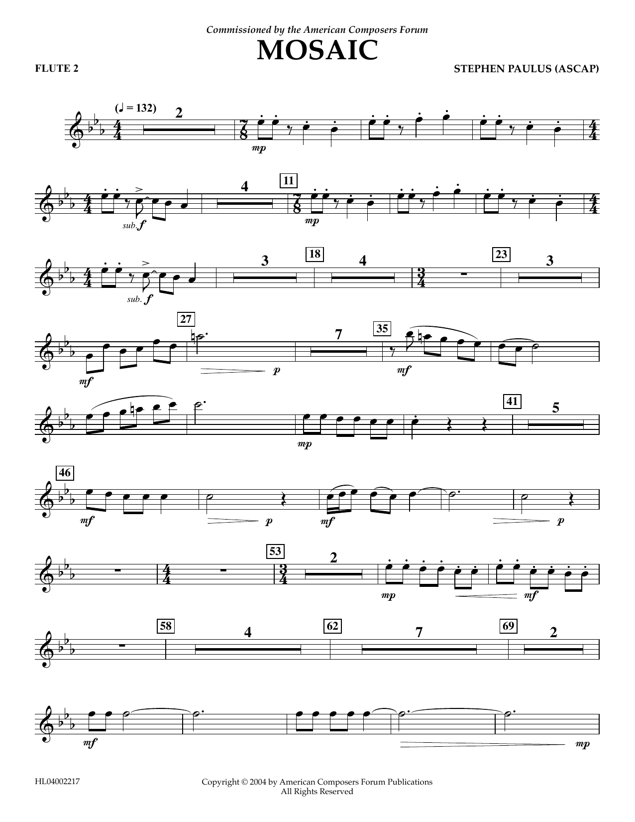 Stephen Paulus Mosaic - Flute 2 sheet music notes and chords arranged for Concert Band