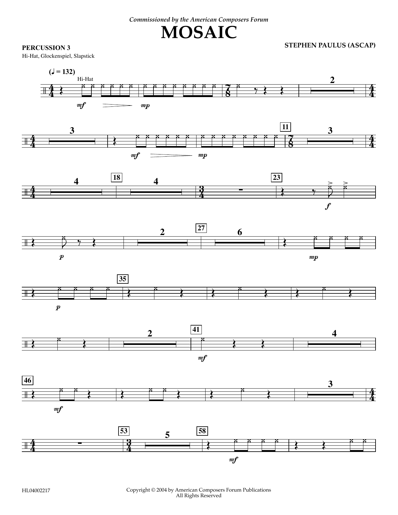 Stephen Paulus Mosaic - Percussion 3 sheet music notes and chords arranged for Concert Band