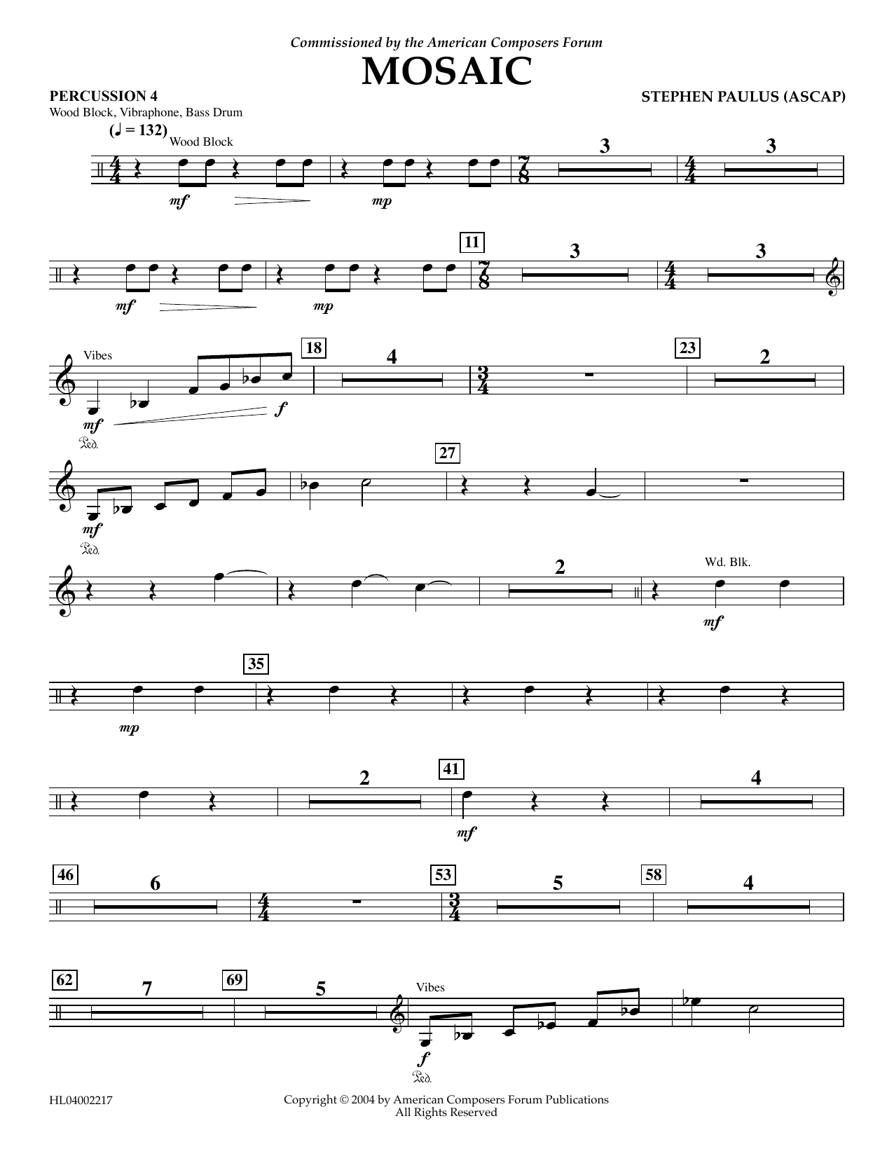 Stephen Paulus Mosaic - Percussion 4 sheet music notes and chords arranged for Concert Band