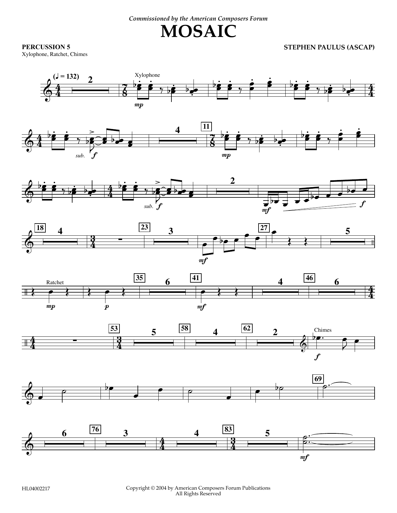 Stephen Paulus Mosaic - Percussion 5 sheet music notes and chords arranged for Concert Band