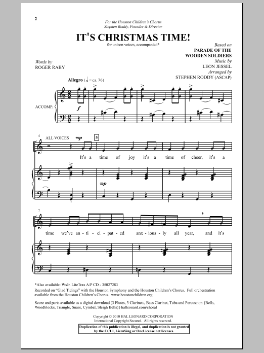 Stephen Roddy It's Christmas Time! sheet music notes and chords arranged for Unison Choir