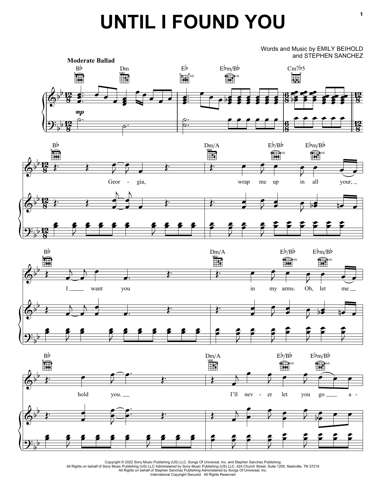 Stephen Sanchez Until I Found You sheet music notes and chords arranged for Easy Guitar Tab