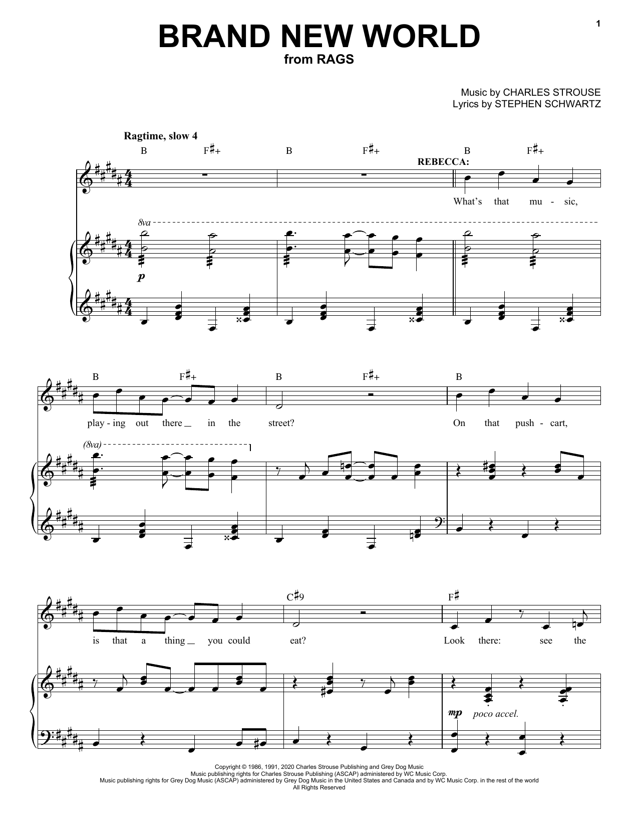 Stephen Schwartz & Charles Strouse Brand New World (from Rags: The Musical) sheet music notes and chords arranged for Piano & Vocal