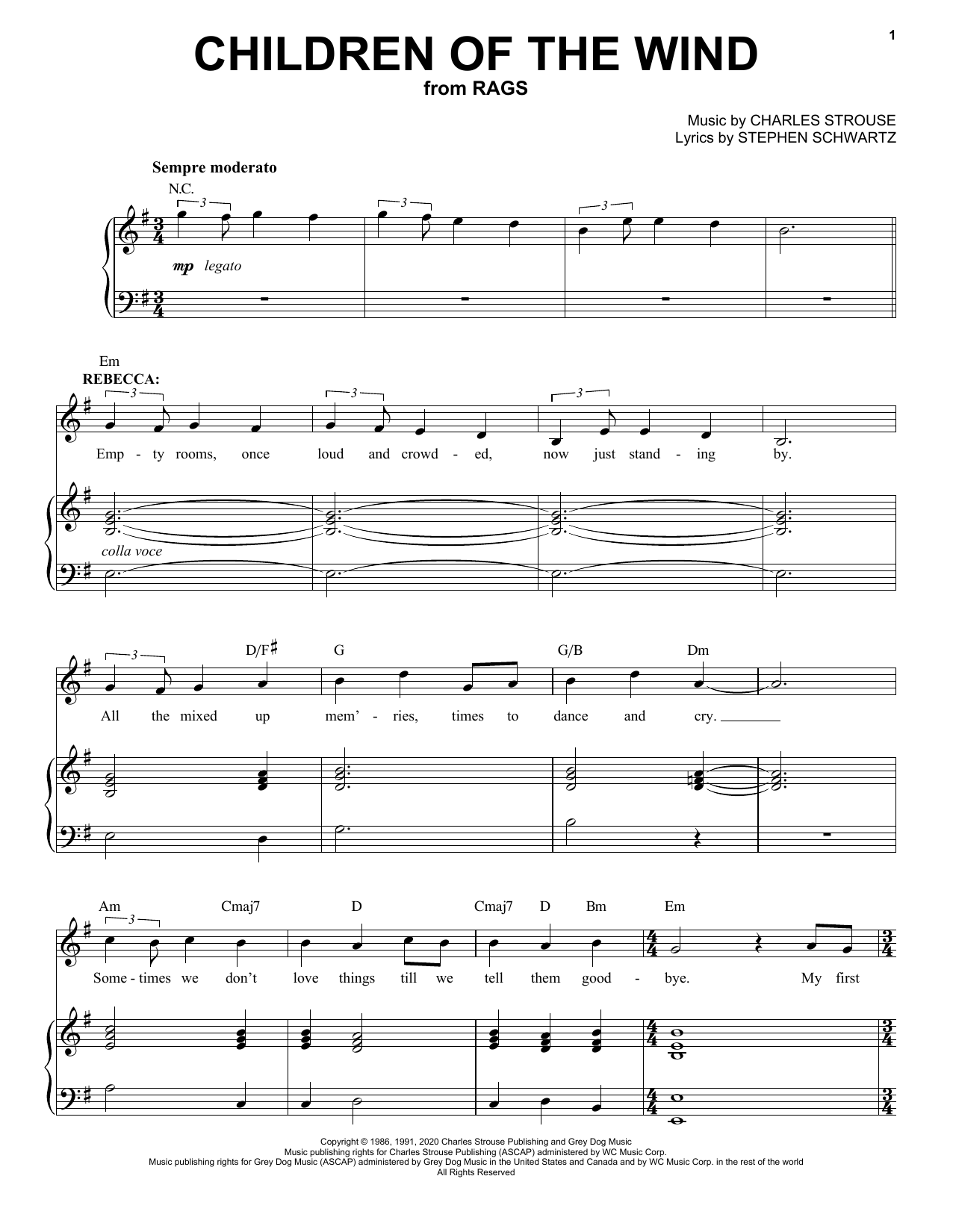 Stephen Schwartz & Charles Strouse Children Of The Wind (from Rags: The Musical) sheet music notes and chords arranged for Piano & Vocal