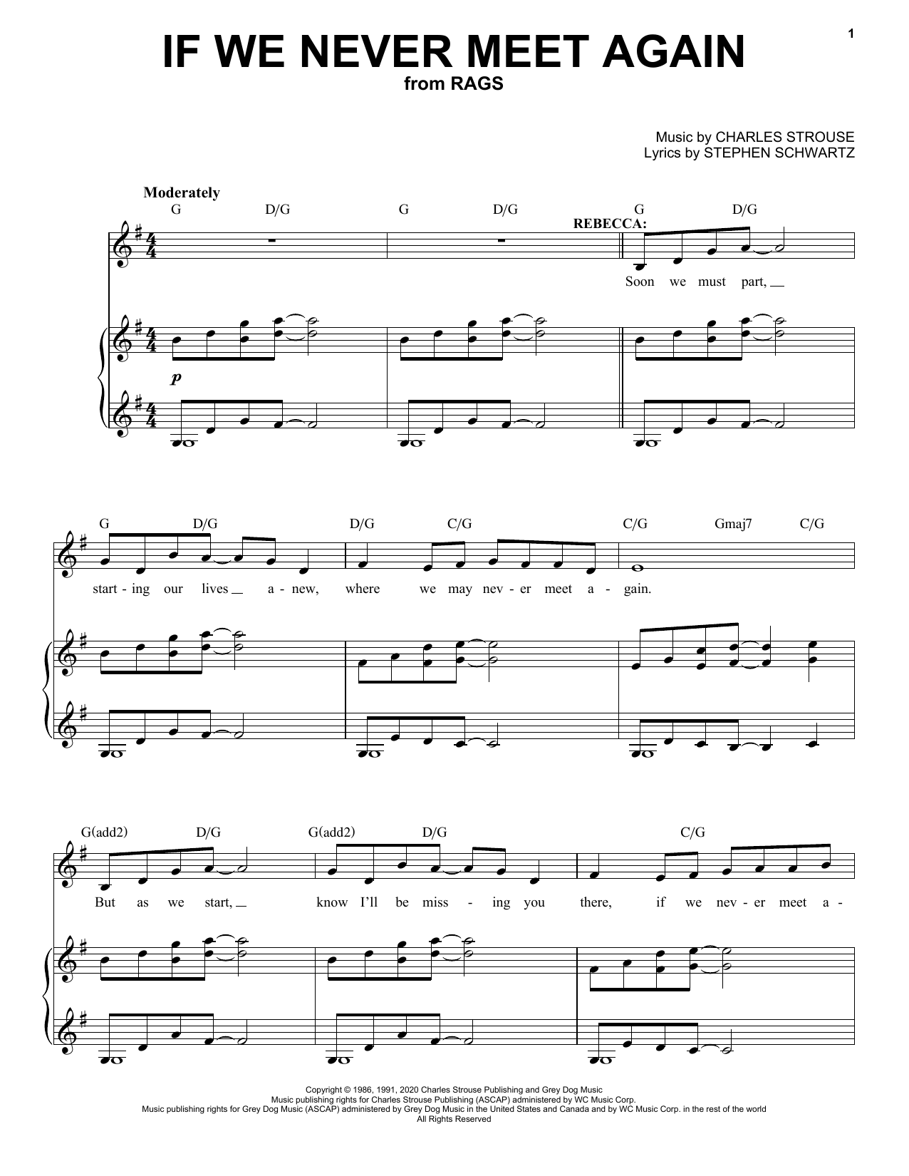 Stephen Schwartz & Charles Strouse If We Never Meet Again (from Rags: The Musical) sheet music notes and chords arranged for Piano & Vocal