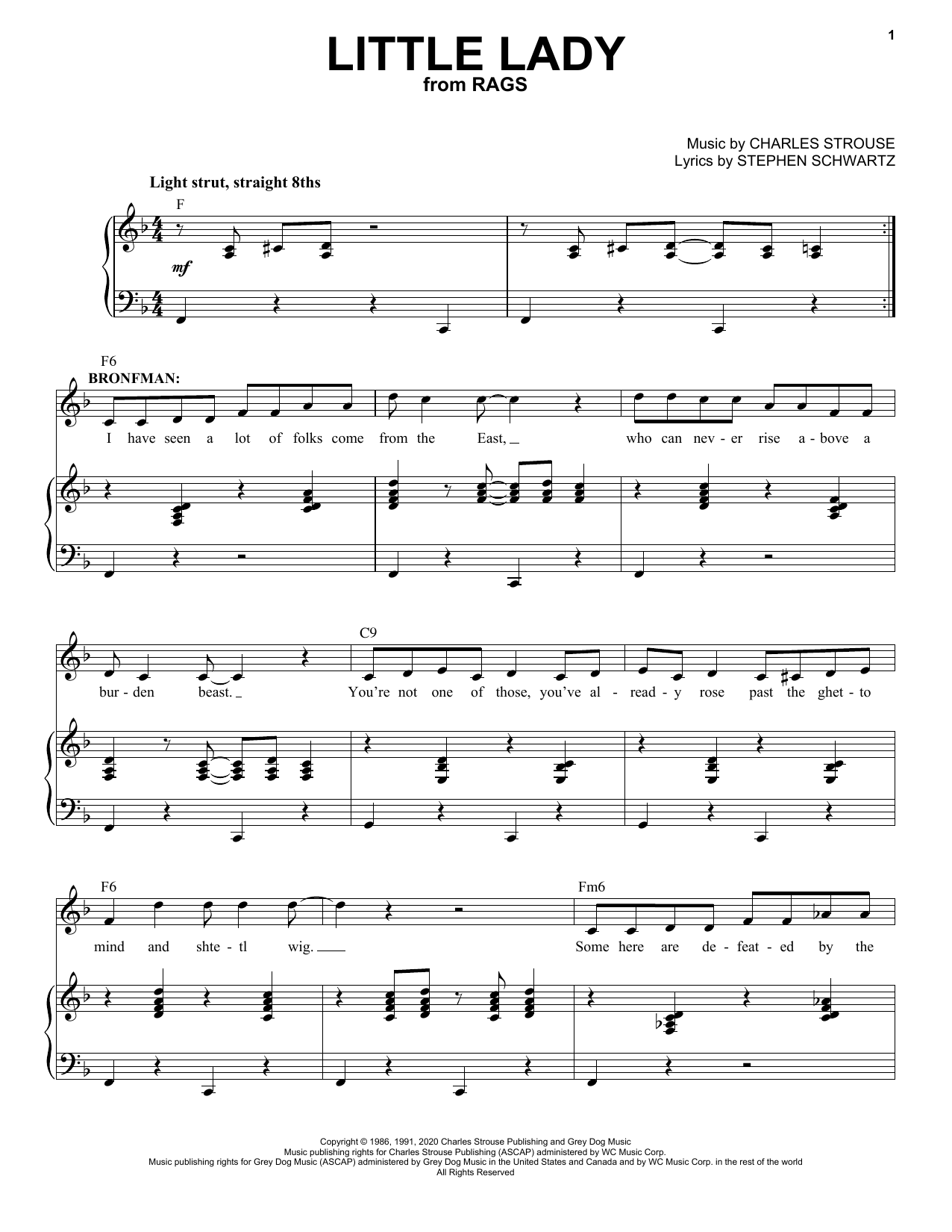 Stephen Schwartz & Charles Strouse Little Lady (from Rags: The Musical) sheet music notes and chords arranged for Piano & Vocal