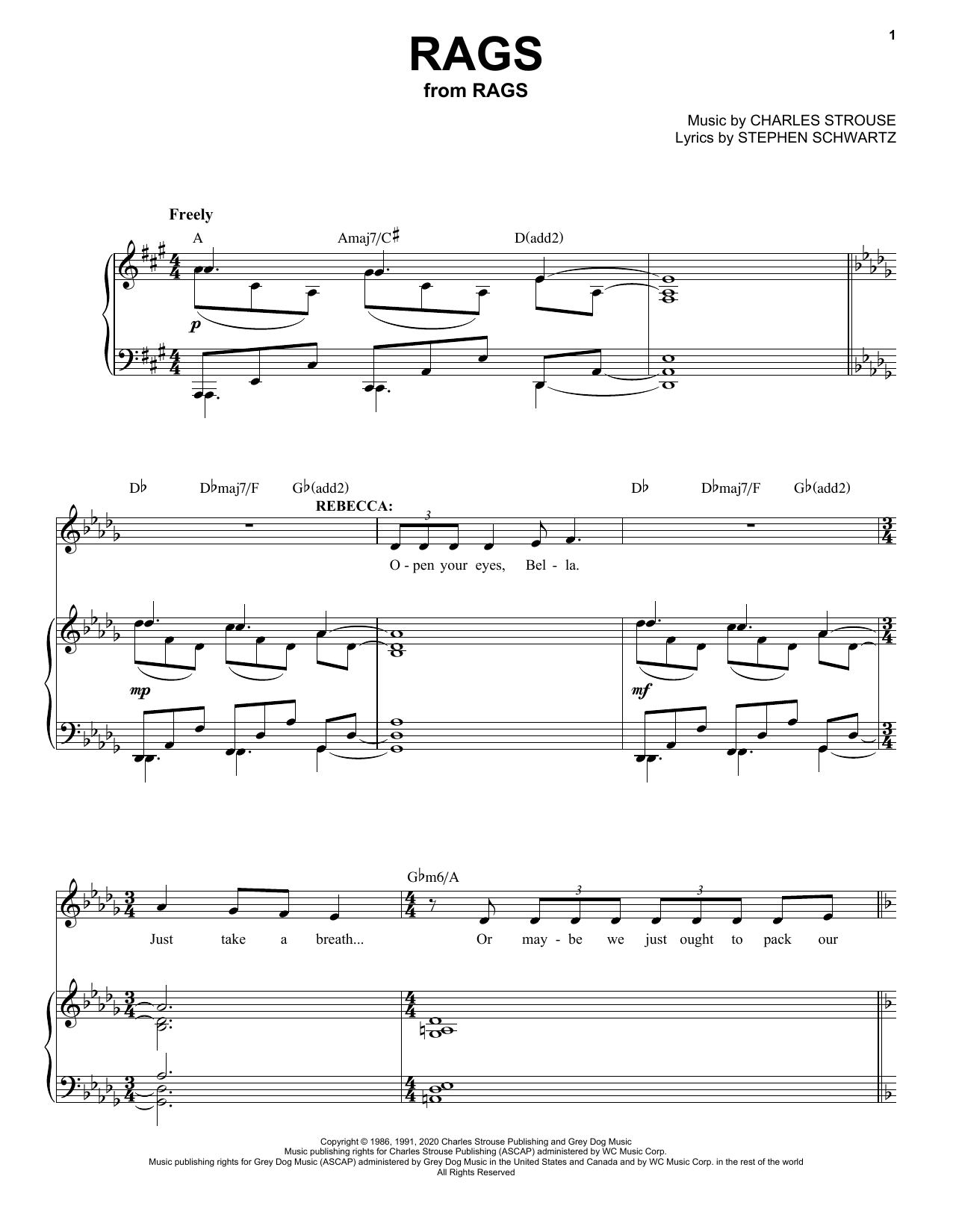 Stephen Schwartz & Charles Strouse Rags (from Rags: The Musical) sheet music notes and chords arranged for Piano & Vocal