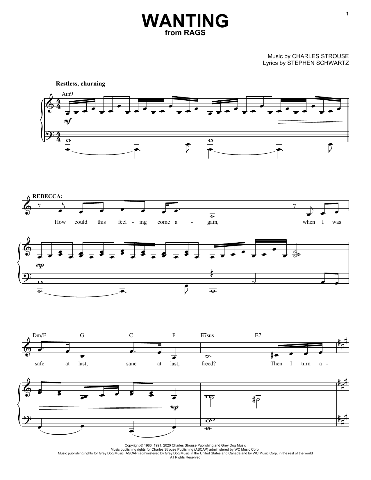 Stephen Schwartz & Charles Strouse Wanting (from Rags: The Musical) sheet music notes and chords arranged for Piano & Vocal