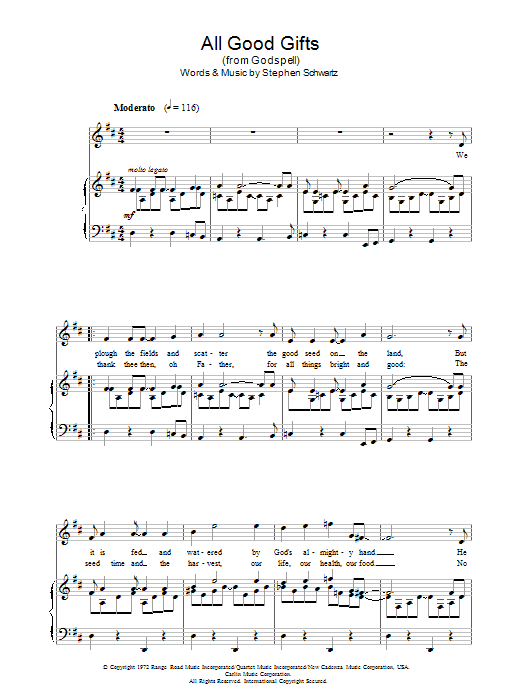 Stephen Schwartz All Good Gifts (from Godspell) sheet music notes and chords arranged for Piano, Vocal & Guitar Chords (Right-Hand Melody)