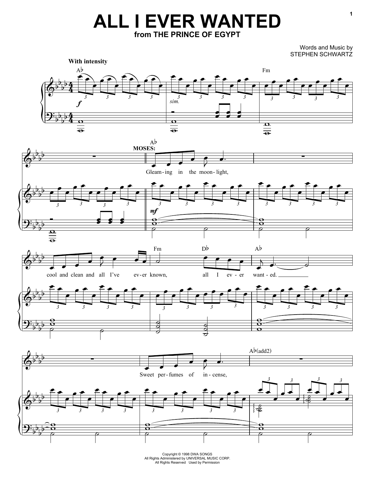 Stephen Schwartz All I Ever Wanted (with Queen's Reprise) (from The Prince Of Egypt: A New Musical) sheet music notes and chords arranged for Piano & Vocal