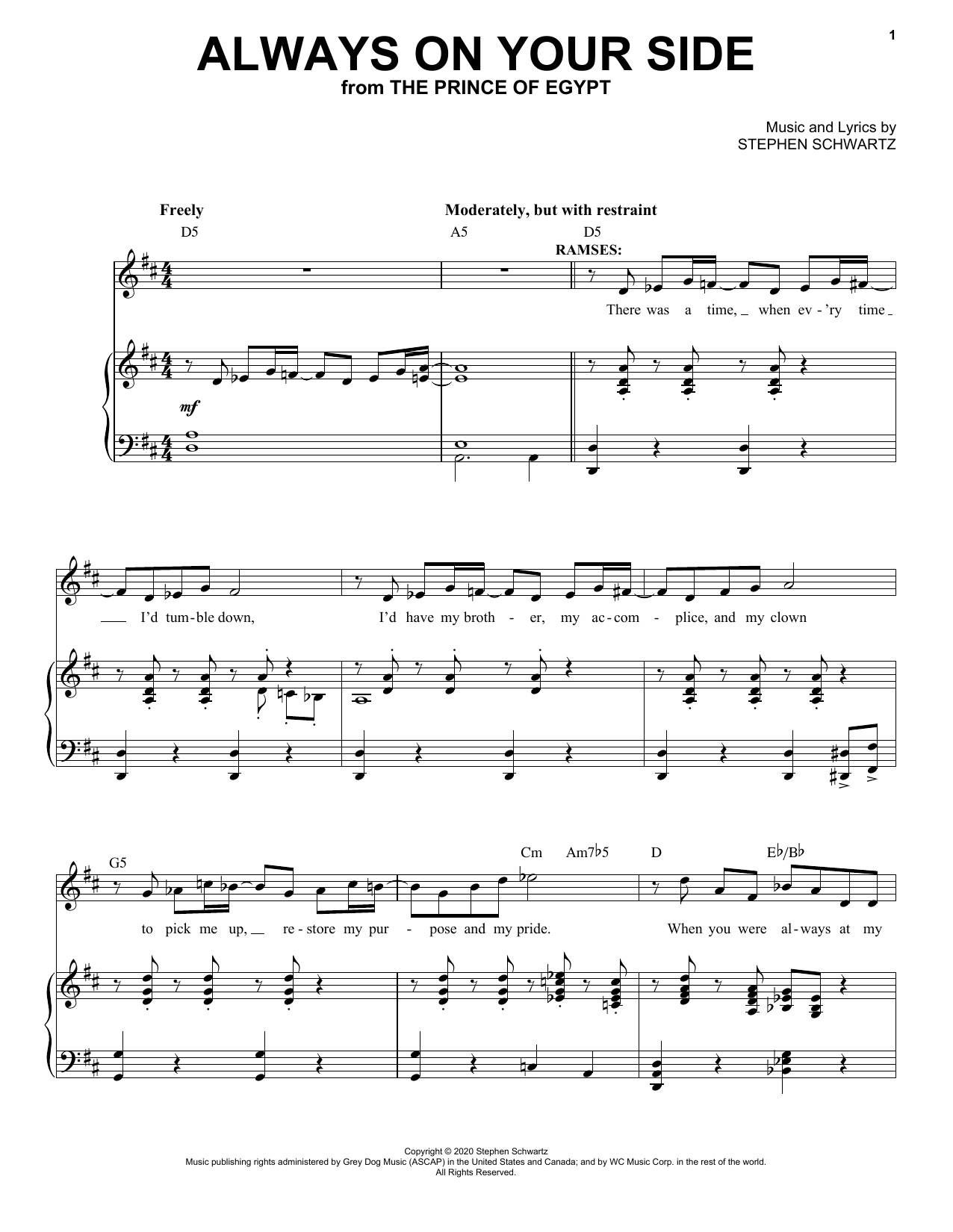 Stephen Schwartz Always On Your Side (from The Prince Of Egypt: A New Musical) sheet music notes and chords arranged for Piano & Vocal