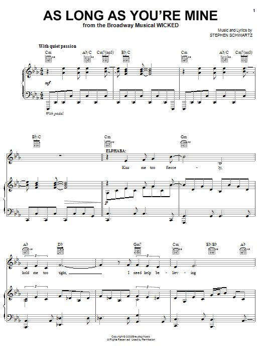 Stephen Schwartz As Long As You're Mine (from Wicked) sheet music notes and chords arranged for Easy Piano