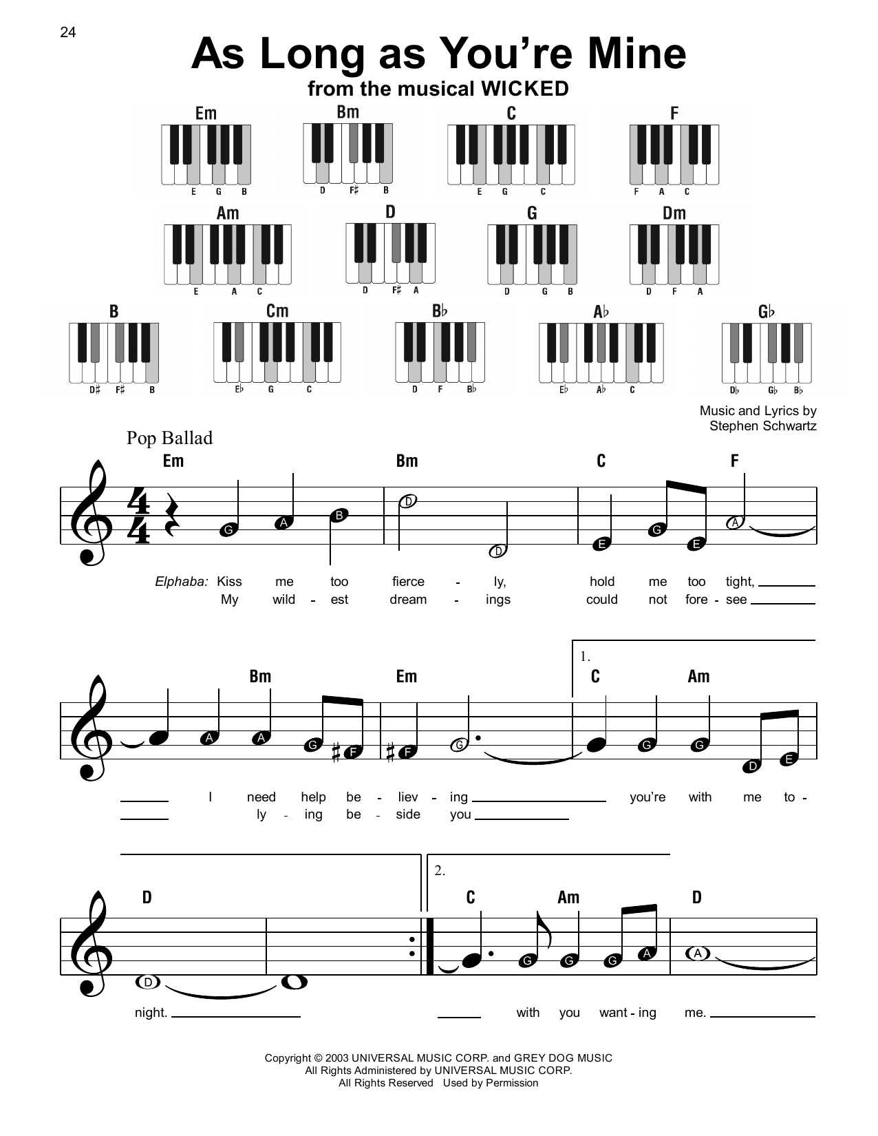 Stephen Schwartz As Long As You're Mine (from Wicked: For Good) sheet music notes and chords arranged for Super Easy Piano