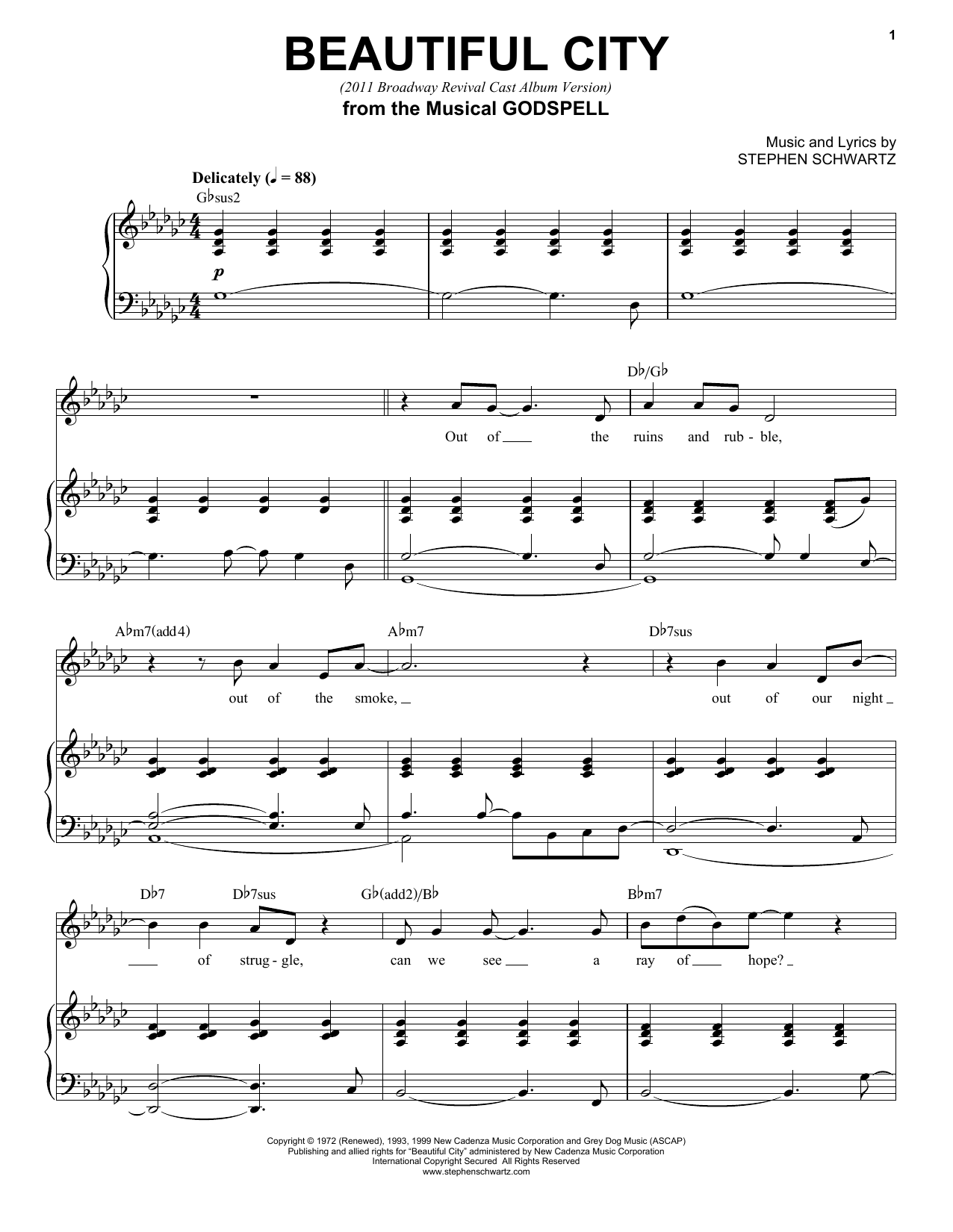 Stephen Schwartz Beautiful City (2011 Broadway Revival Cast Album Version) sheet music notes and chords arranged for Piano, Vocal & Guitar Chords (Right-Hand Melody)