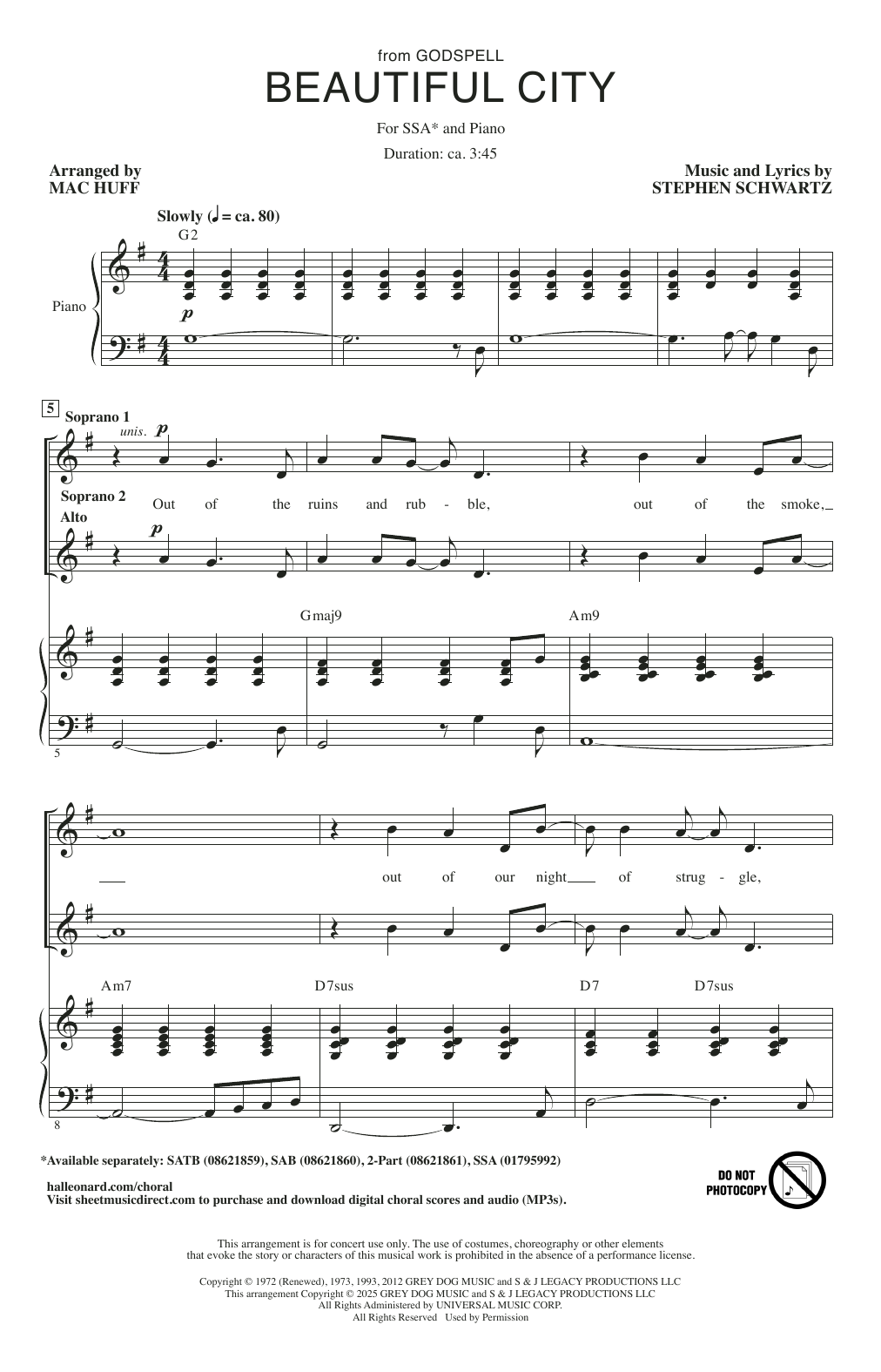 Stephen Schwartz Beautiful City (from Godspell) (arr. Mac Huff) sheet music notes and chords arranged for SSA Choir