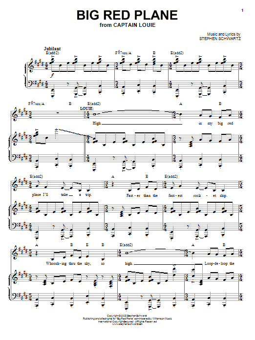 Stephen Schwartz Big Red Plane sheet music notes and chords arranged for Piano, Vocal & Guitar Chords (Right-Hand Melody)