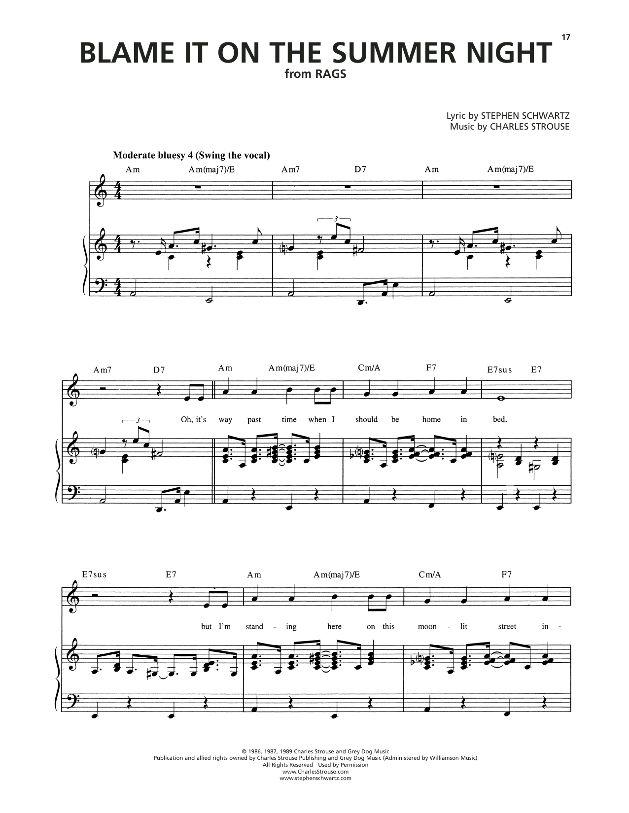 Stephen Schwartz Blame It On The Summer Night sheet music notes and chords arranged for Piano & Vocal