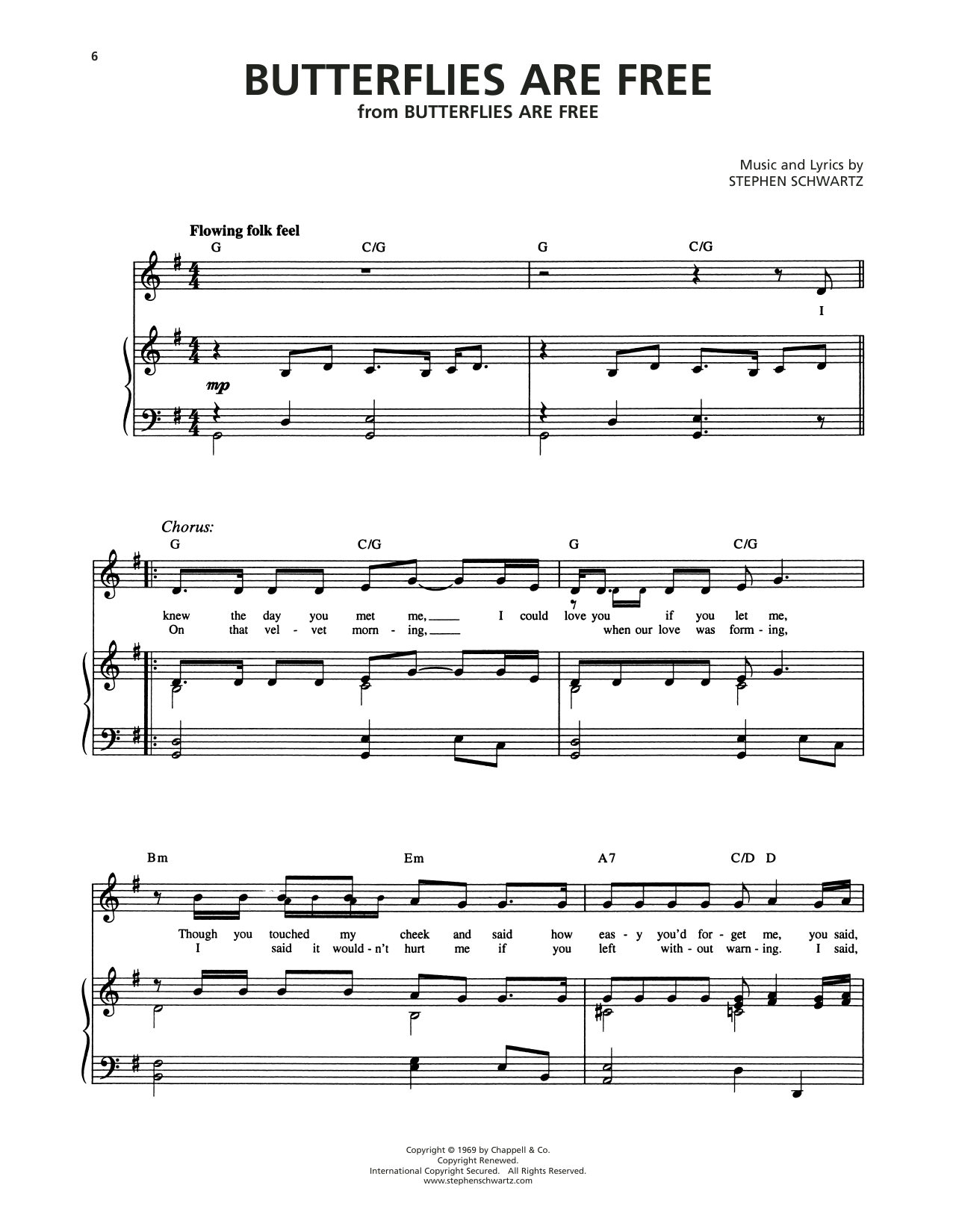 Stephen Schwartz Butterflies Are Free sheet music notes and chords arranged for Piano & Vocal