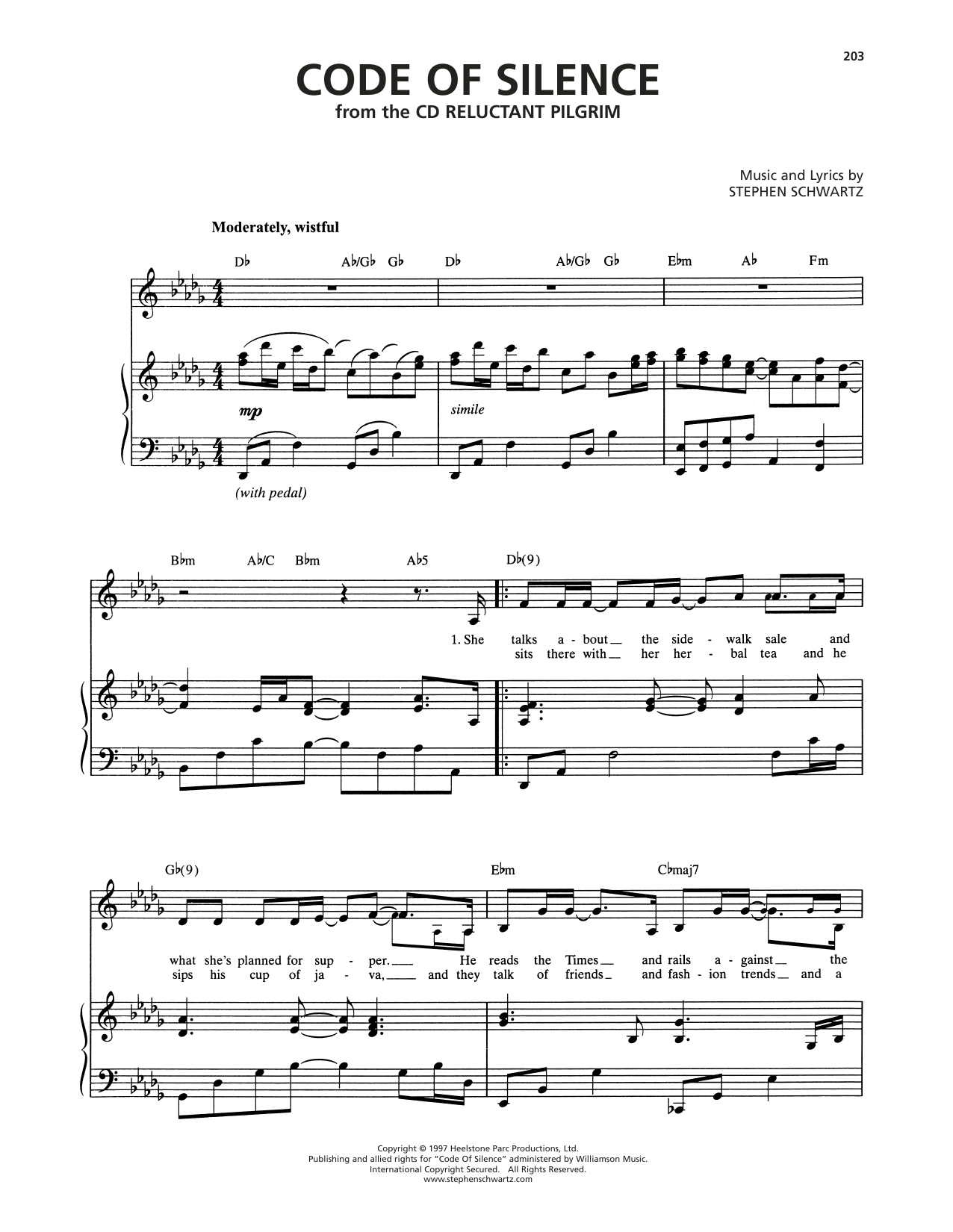Stephen Schwartz Code Of Silence sheet music notes and chords arranged for Piano & Vocal