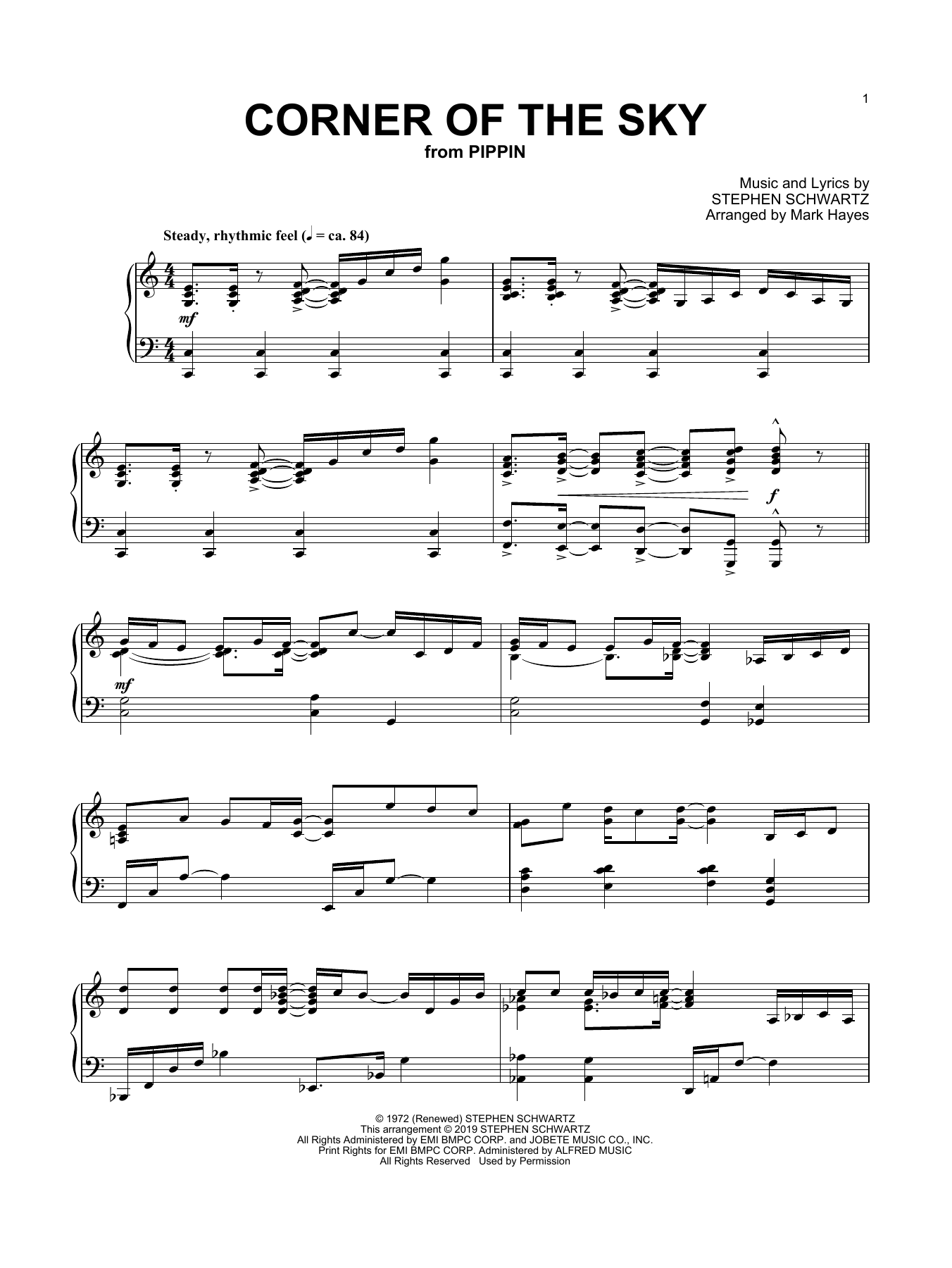 Stephen Schwartz Corner Of The Sky (from Pippin) (arr. Mark Hayes) sheet music notes and chords arranged for Piano Solo