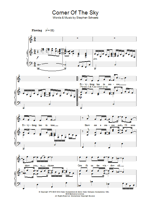 Stephen Schwartz Corner Of The Sky (from Pippin) sheet music notes and chords arranged for Piano, Vocal & Guitar Chords (Right-Hand Melody)