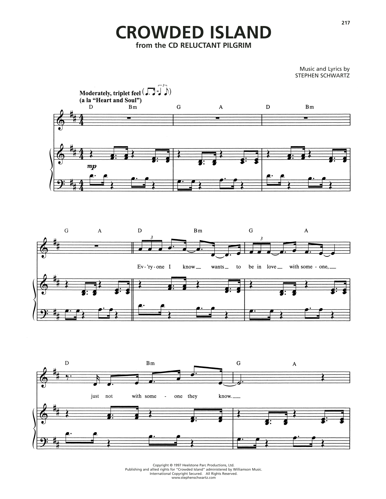 Stephen Schwartz Crowded Island sheet music notes and chords arranged for Piano & Vocal