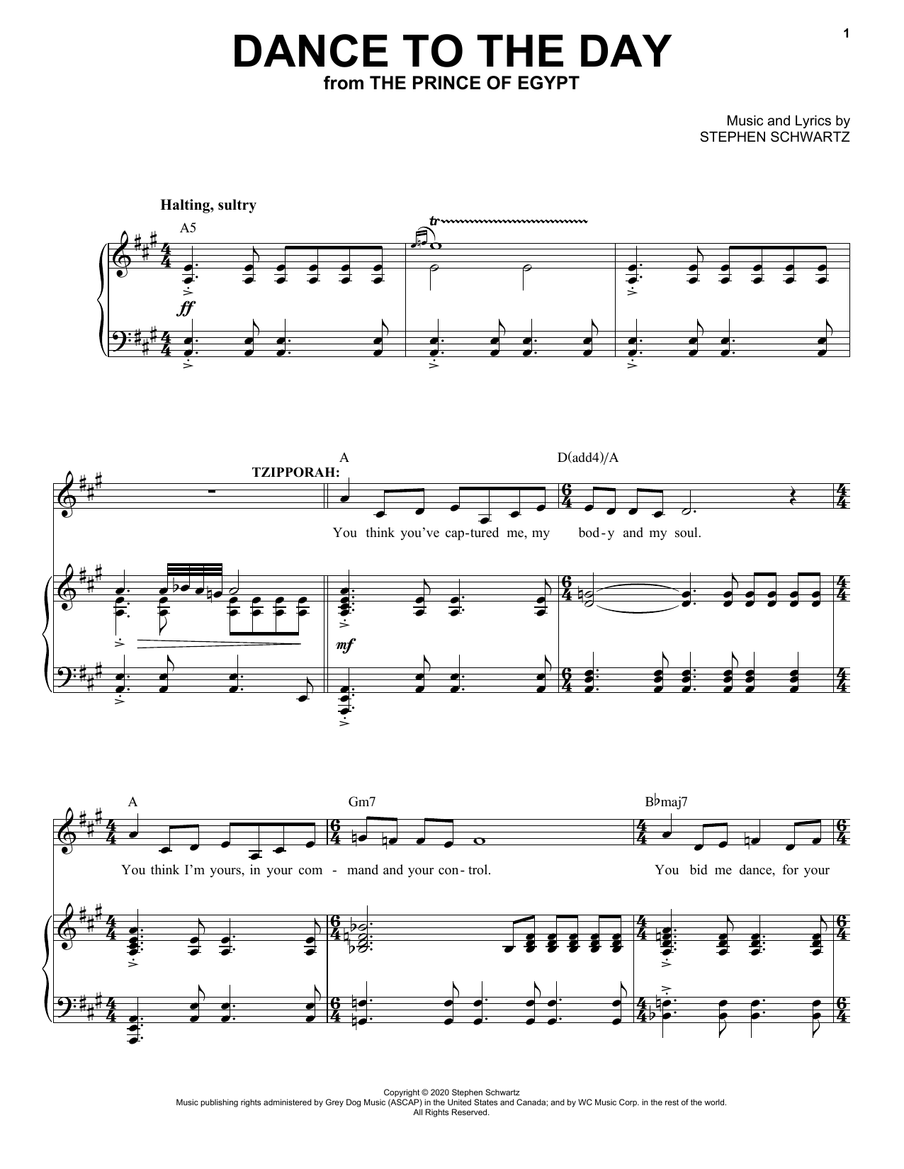 Stephen Schwartz Dance To The Day (from The Prince Of Egypt: A New Musical) sheet music notes and chords arranged for Piano & Vocal