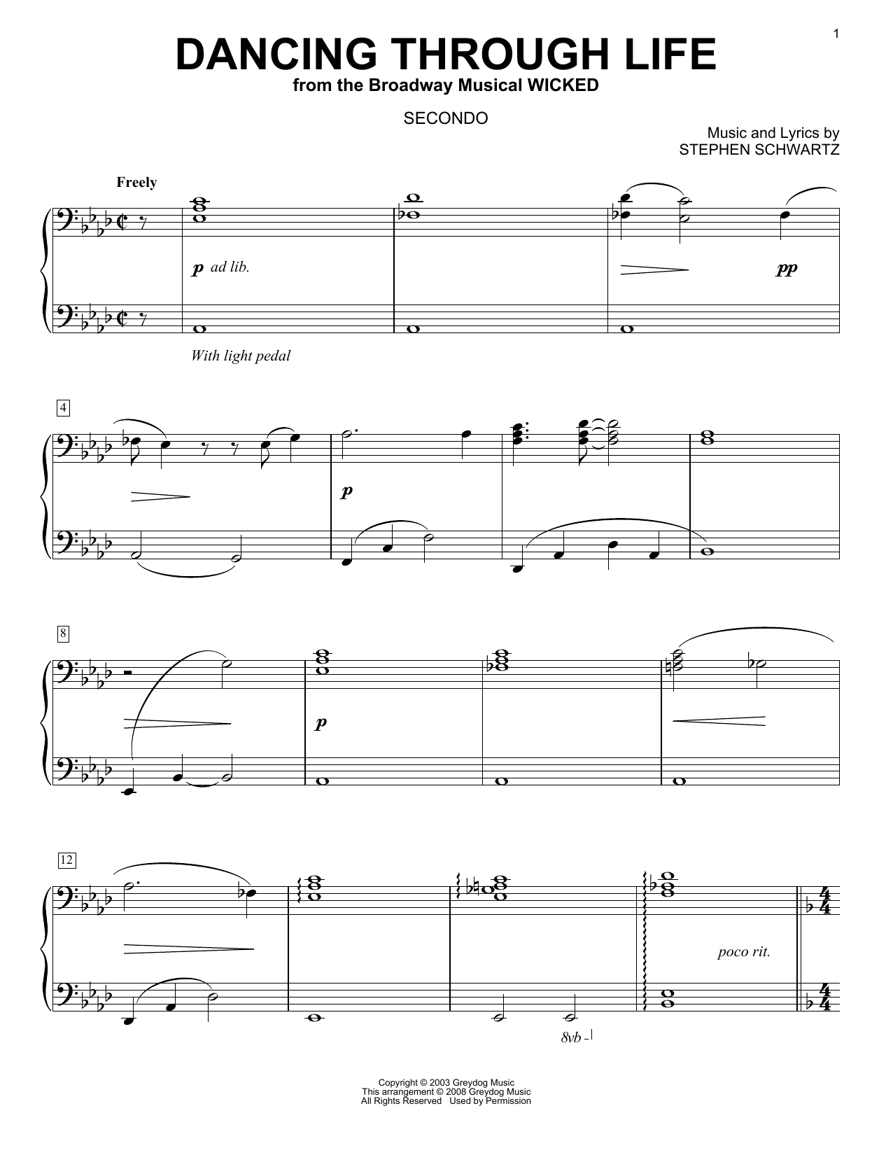 Stephen Schwartz Dancing Through Life (from Wicked) (arr. Carol Klose) sheet music notes and chords arranged for Piano Duet