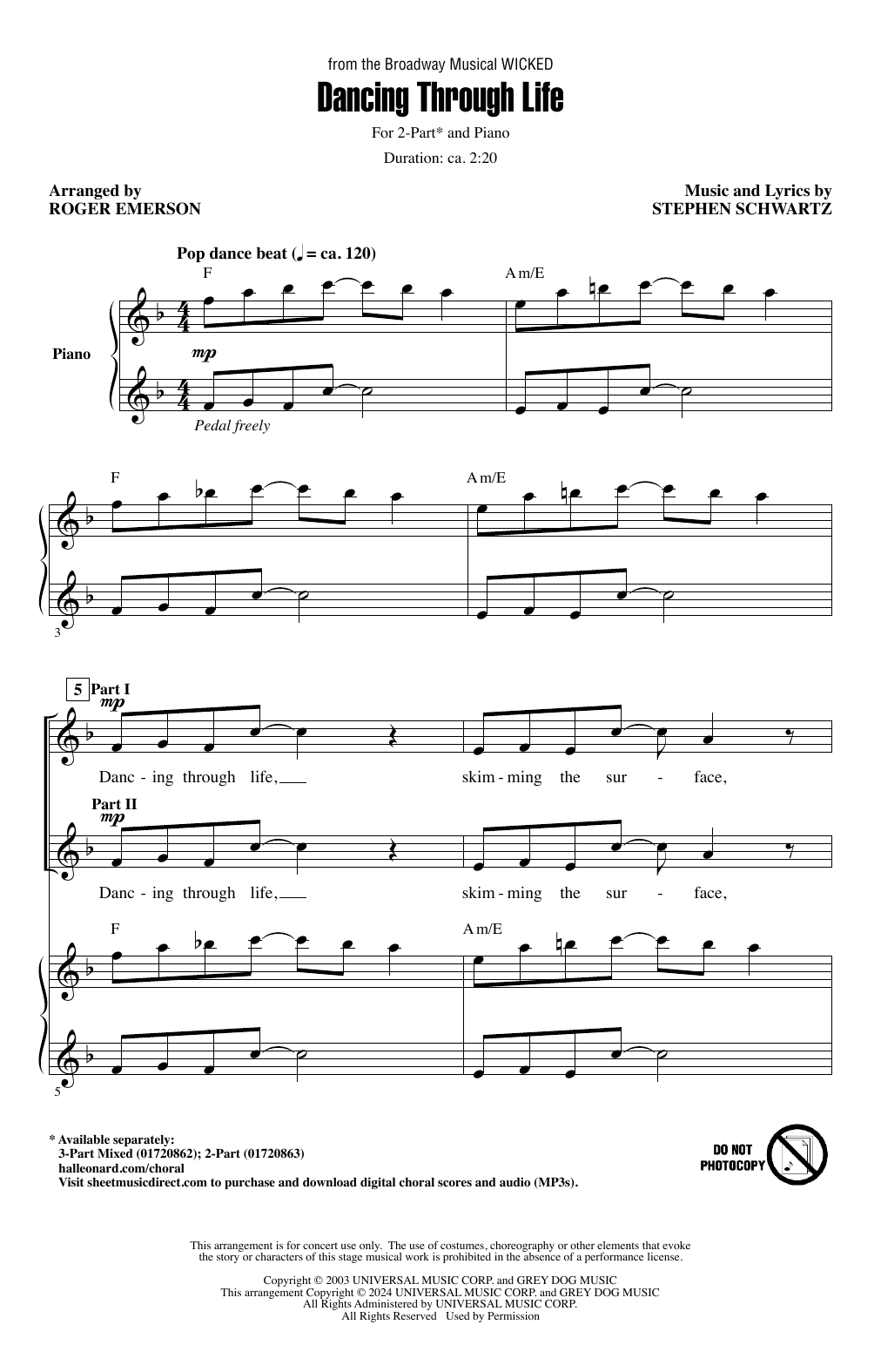 Stephen Schwartz Dancing Through Life (from Wicked) (arr. Roger Emerson) sheet music notes and chords arranged for 2-Part Choir